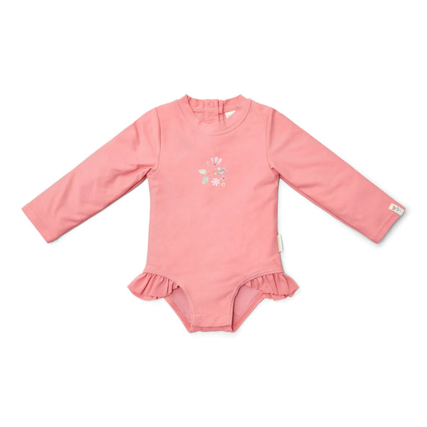 Little Dutch - Langärmeliger Badeanzug - Sunny Flowers / Rouge Pink