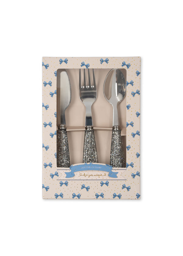 Konges Slojd - Kinderbestek Glitter - Bestek Set Lepel Vork Mes met glitterende handvatten - Sparkling Blue