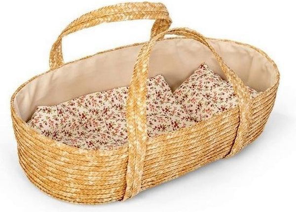 Mamamemo - Rieten Poppenreiswieg / Mozes mandje met bedsetje 50cm, Poppen Mozes mandje, Mamamemo, Keekabuu