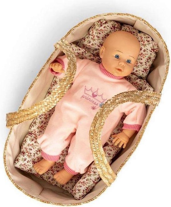 Mamamemo - Rieten Poppenreiswieg / Mozes mandje met bedsetje 50cm, Poppen Mozes mandje, Mamamemo, Keekabuu