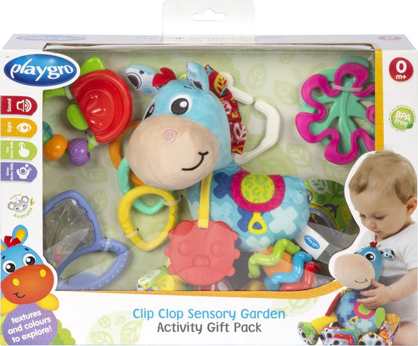Playgro - Geschenkset Clip Clop Paard  en  3 Bijtpseeltjes, Baby Activity Toys, Playgro, Keekabuu