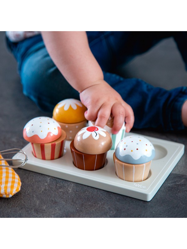 Tryco - Houten Cupcakes Set, Houten speelgoed, Tryco, Keekabuu
