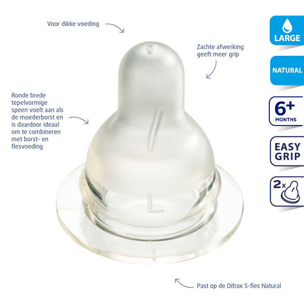 Difrax - Flessenspeen - Natural - Kers - Large - 2 Stuks - Voeding