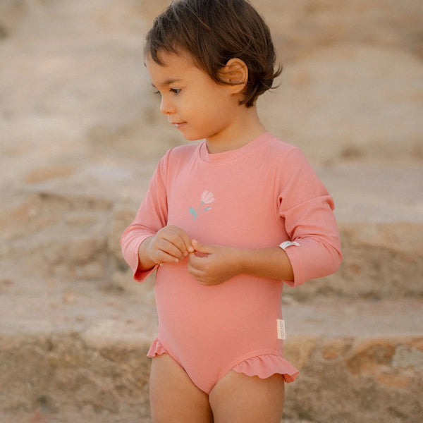 Little Dutch - Langärmeliger Badeanzug - Sunny Flowers / Rouge Pink