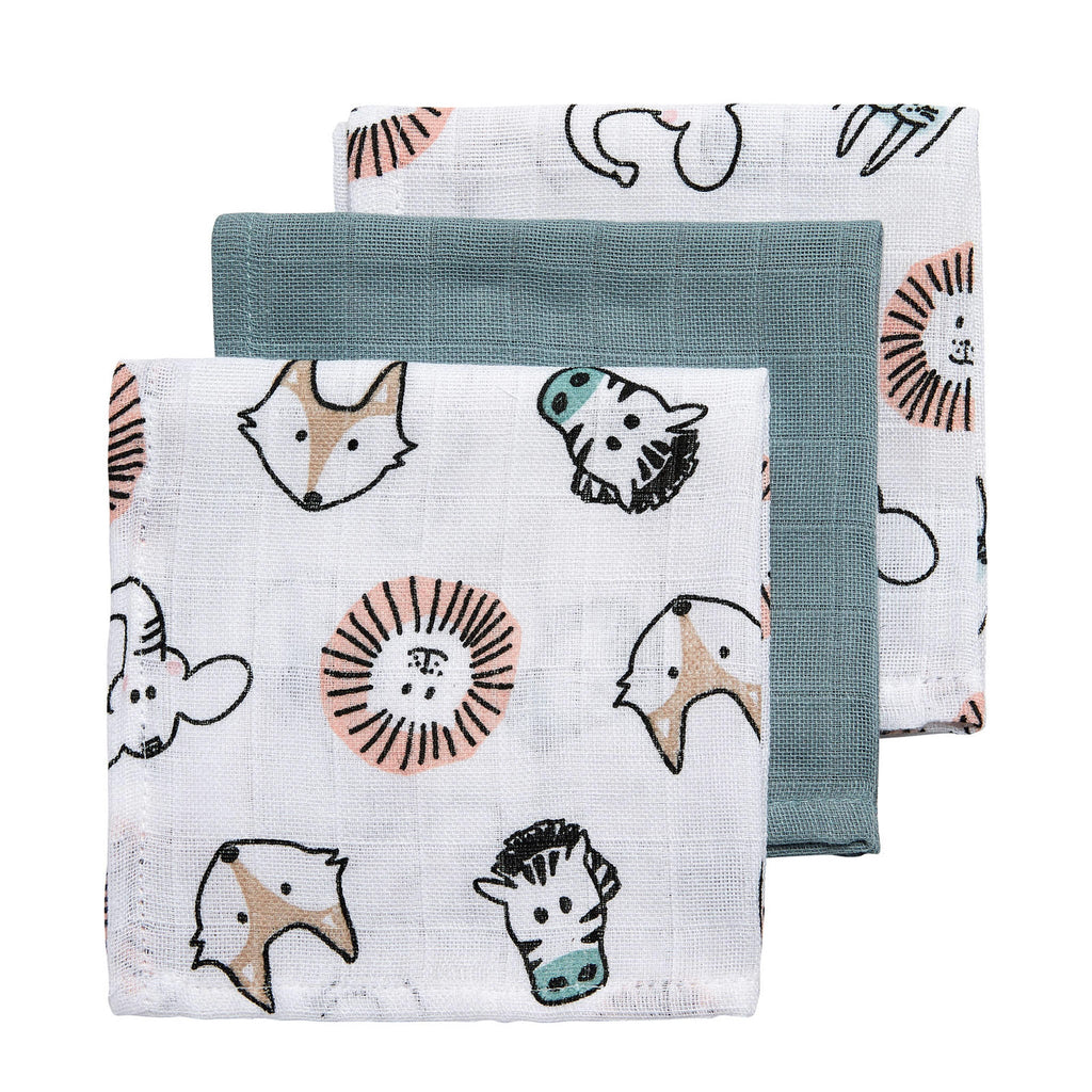 Meyco - Hydrofiele Monddoekjes Animal/Uni Stone green – 3-pack