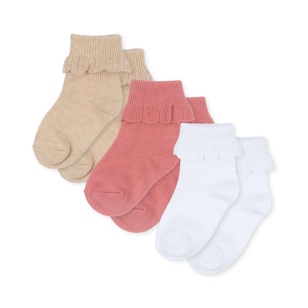 Konges Slojd - Socken mit Rüschen - Sand - Optic White - Rasberry (3er Set)