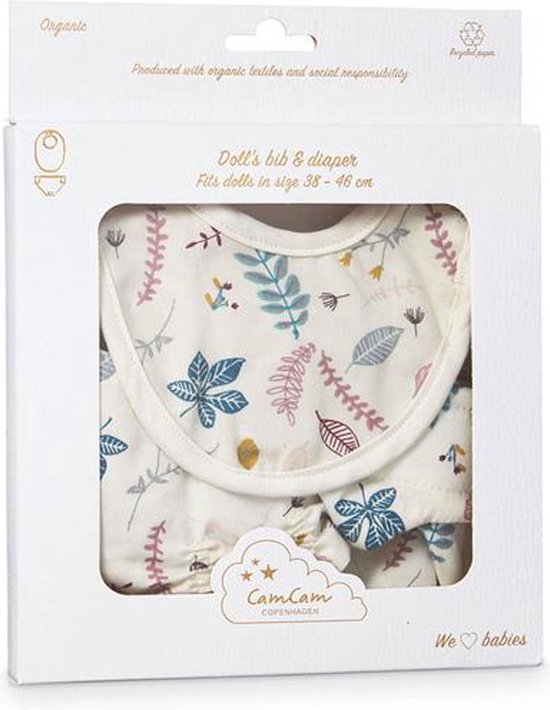 Cam Cam Copenhagen - Poppen Luier en Slabbetje Pressed Leaves Rose, Poppenkleding, Cam Cam Copenhagen, Keekabuu