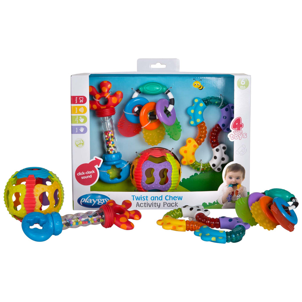 Playgro - Twist & Chew Giftpack, Activiteitsspeelgoed voor baby's, Playgro, Keekabuu