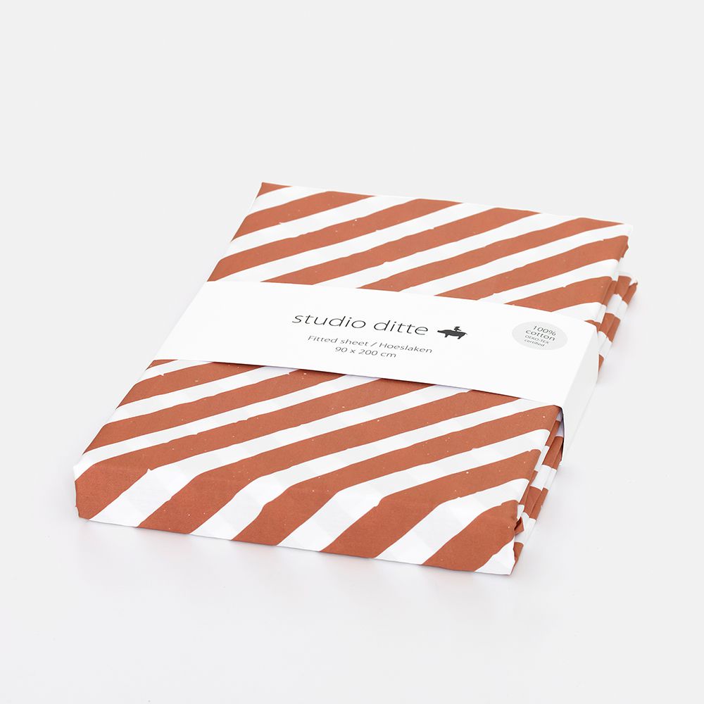 Studio Ditte Hoeslaken Junior (70x150cm) Strepen roestbruin, Hoeslakens, Studio Ditte, Keekabuu