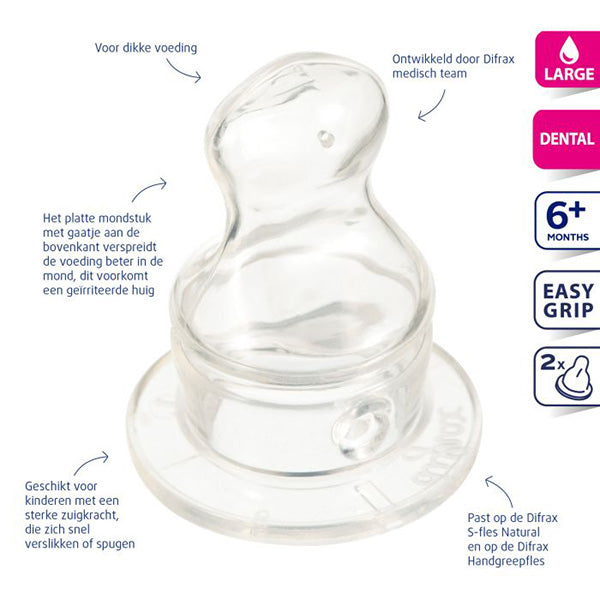 Difrax - Flessenspeen - Dental - Large - 2 Stuks - Voeding